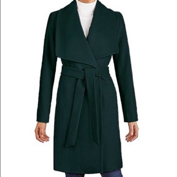 NWT Cole Haan Belted Wrap Coat Petroleum size 4 long - Picture 1 of 12